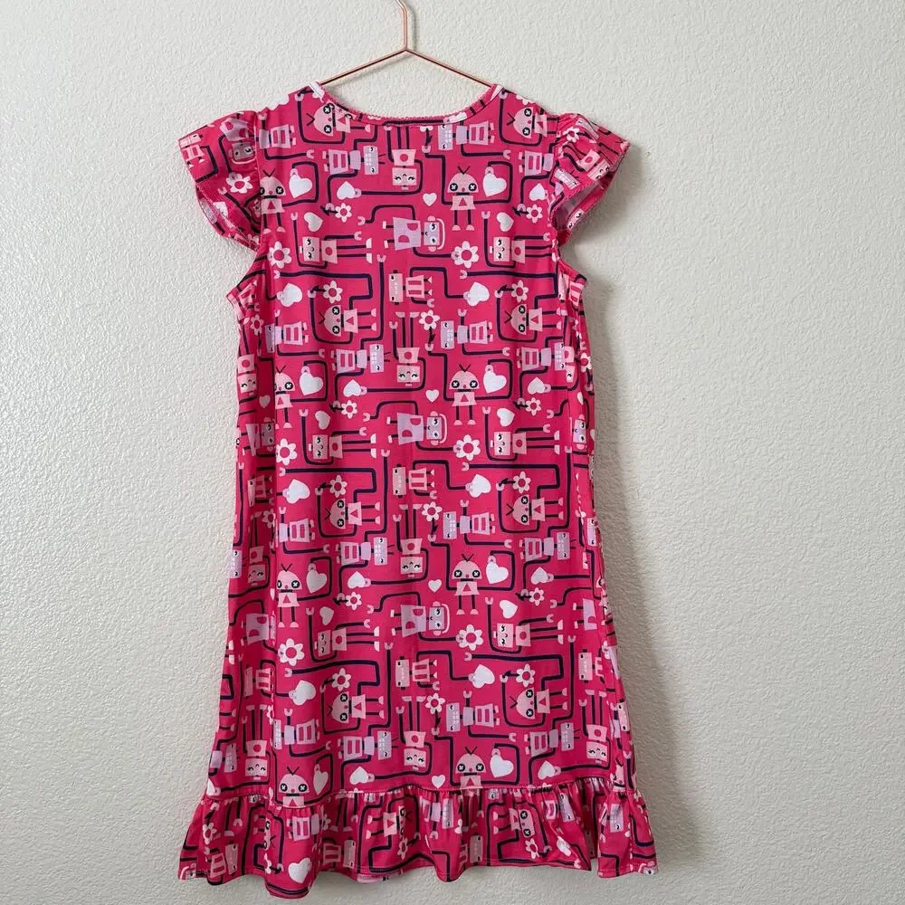 Gymboree girls pj pajama nightgown pink robot print